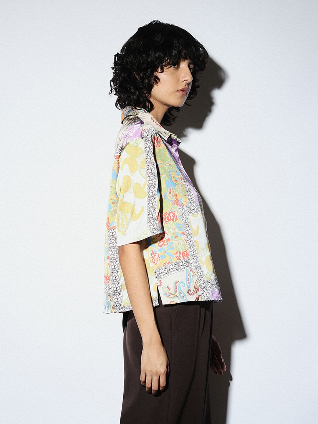 Multi-Colour Abstract Print Satin Shirt