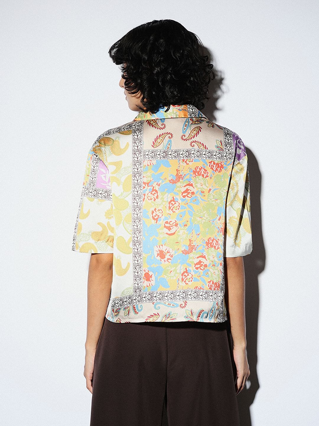 Multi-Colour Abstract Print Satin Shirt