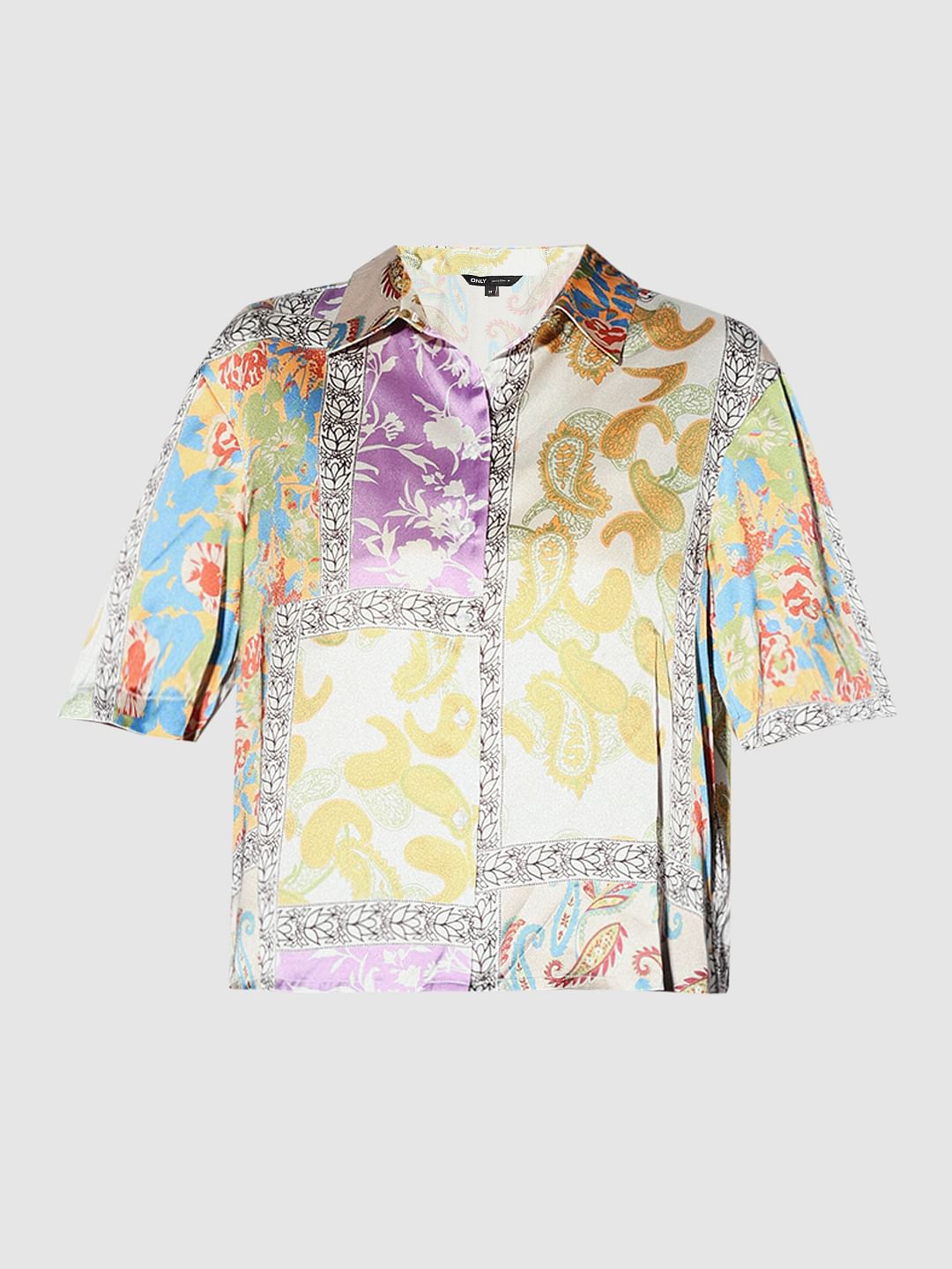 Multi-Colour Abstract Print Satin Shirt