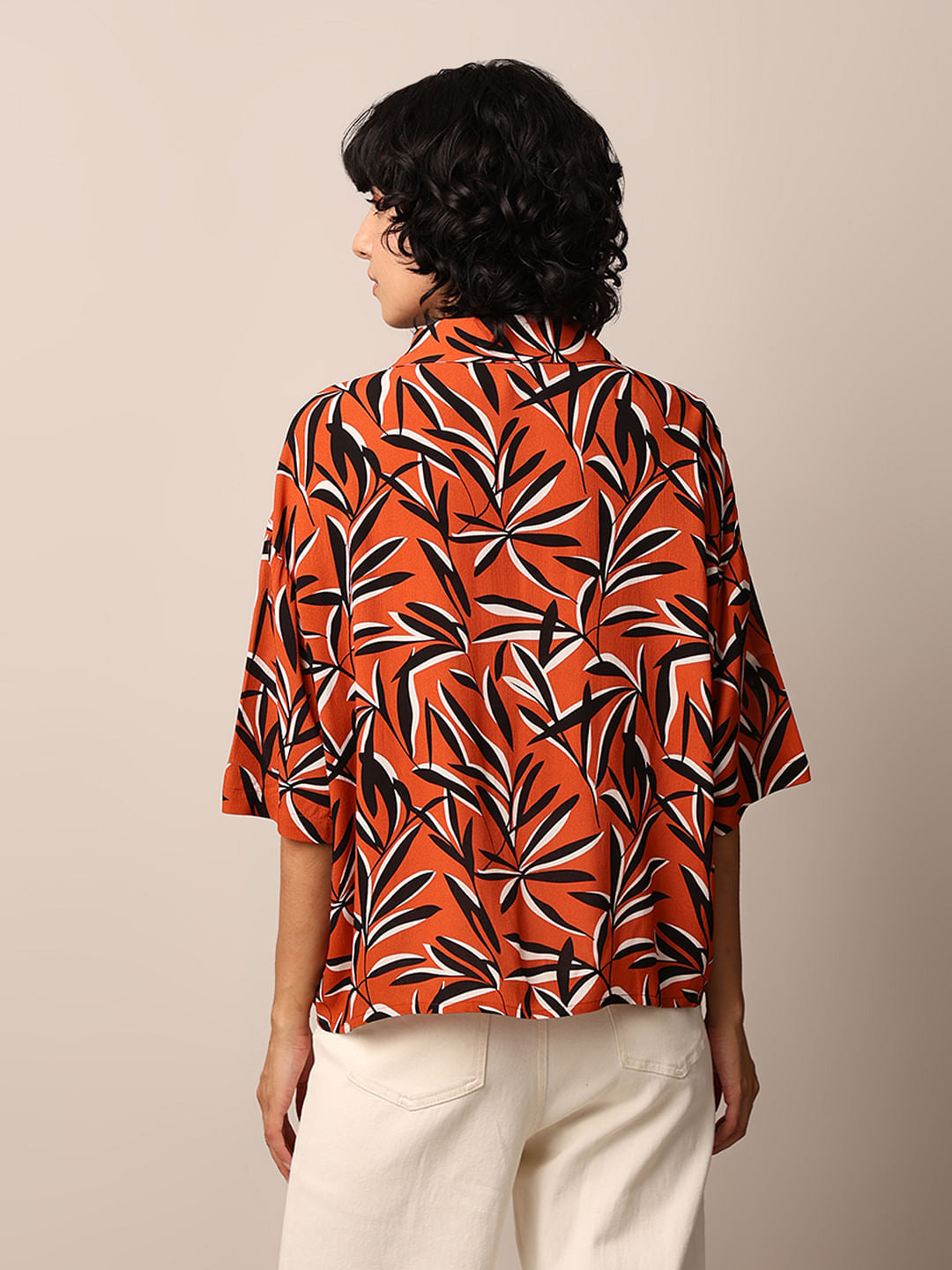Orange Printed Crinkle Shirt