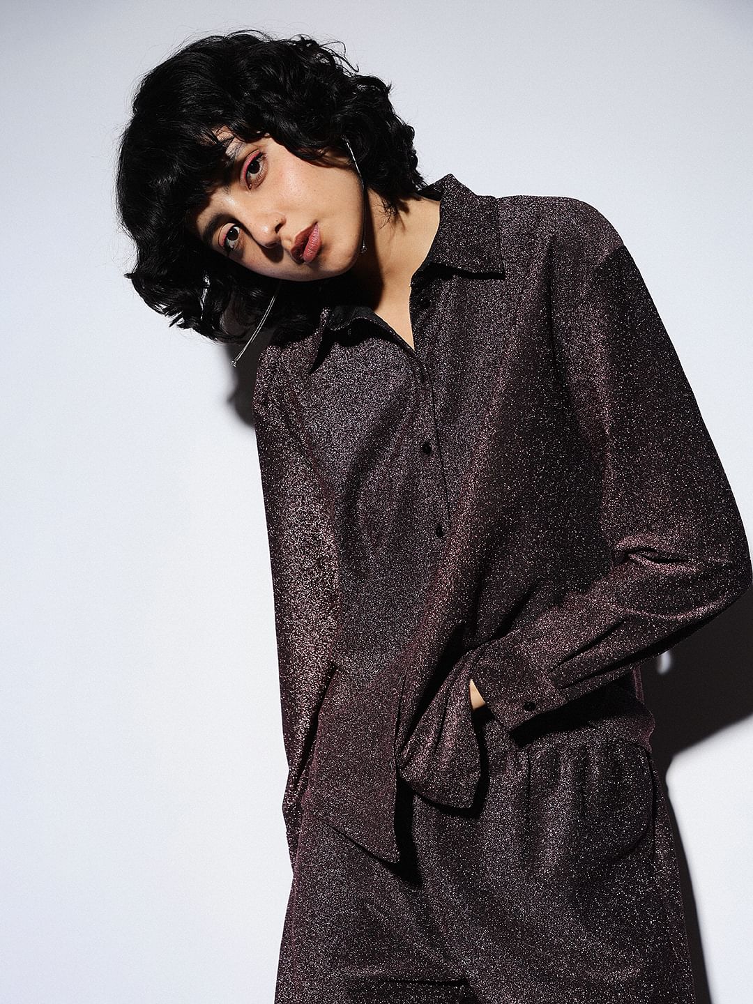 Burgundy Shimmer Co-Ord Set Shirt