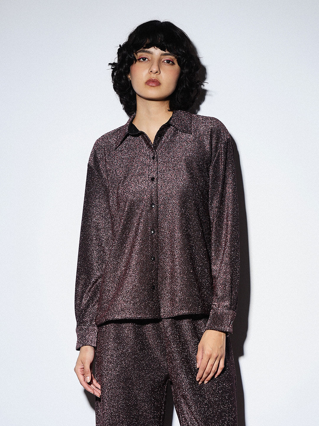Burgundy Shimmer Co-Ord Set Shirt