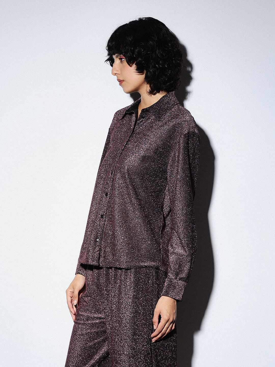 Burgundy Shimmer Co-Ord Set Shirt