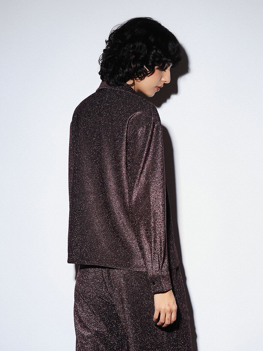 Burgundy Shimmer Co-Ord Set Shirt