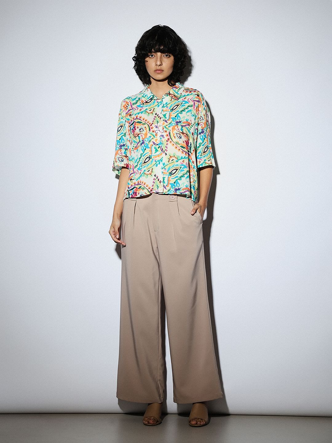 White Floral Loose Fit Shirt