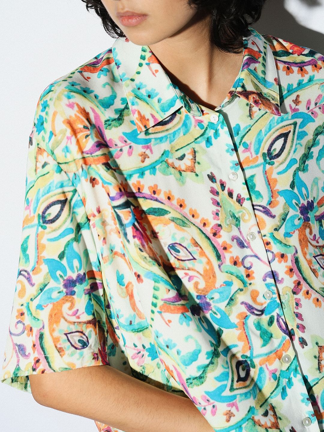 White Floral Loose Fit Shirt