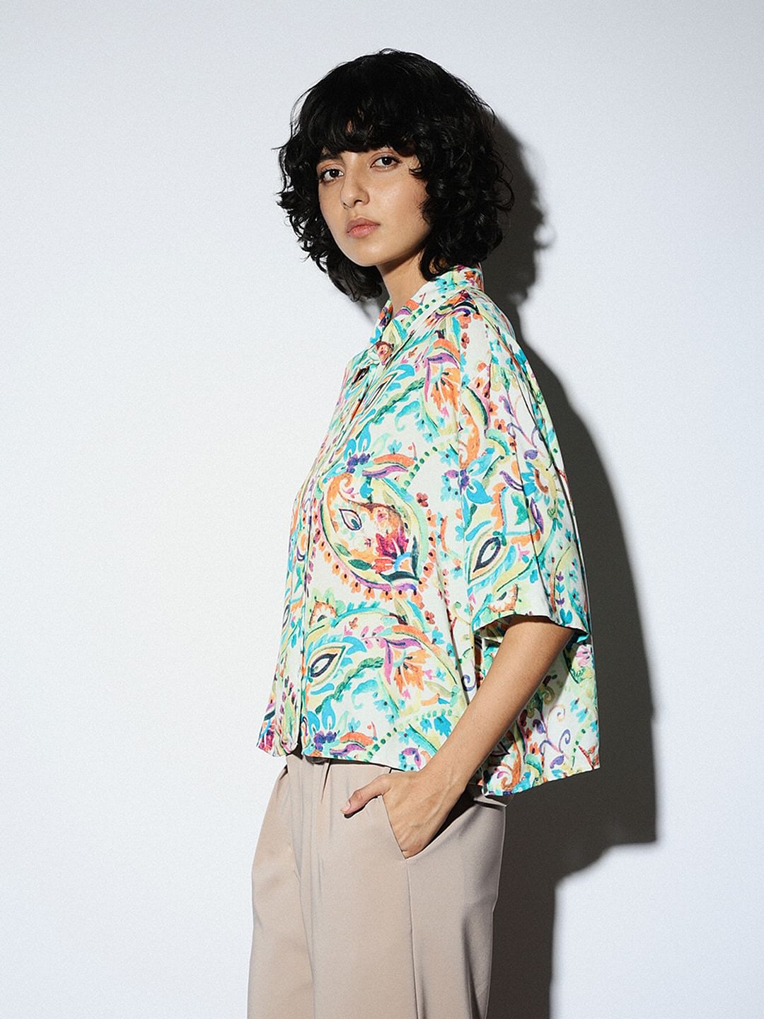 White Floral Loose Fit Shirt