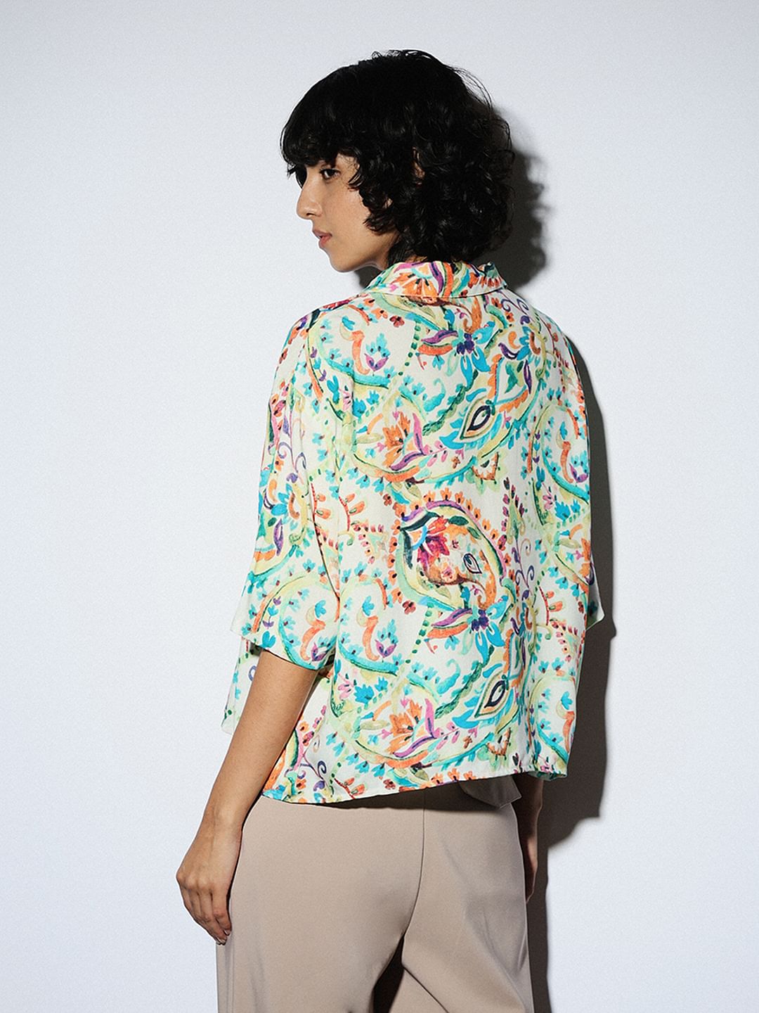 White Floral Loose Fit Shirt