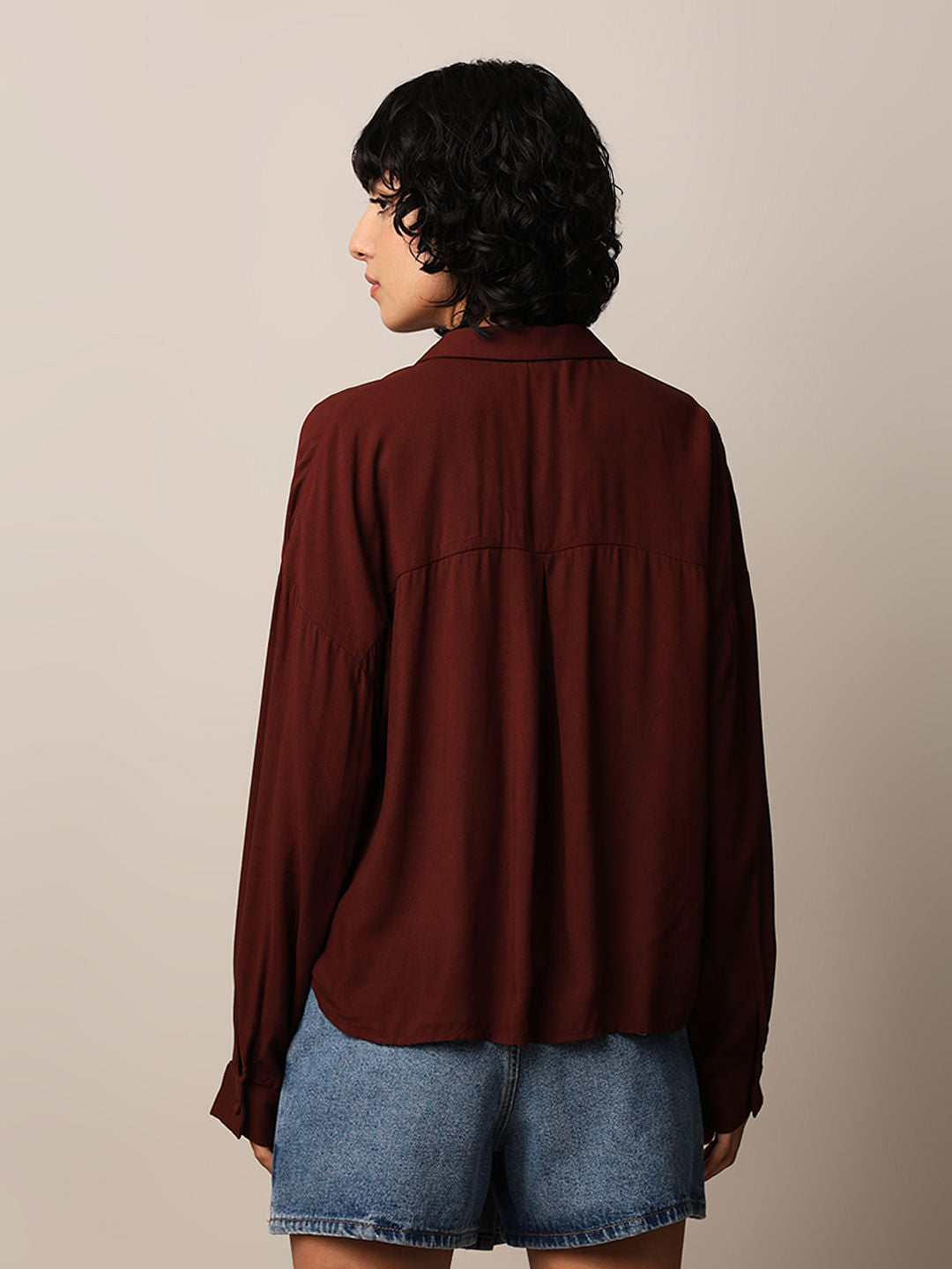 Dark Brown Rhinestone Embellished Shirt