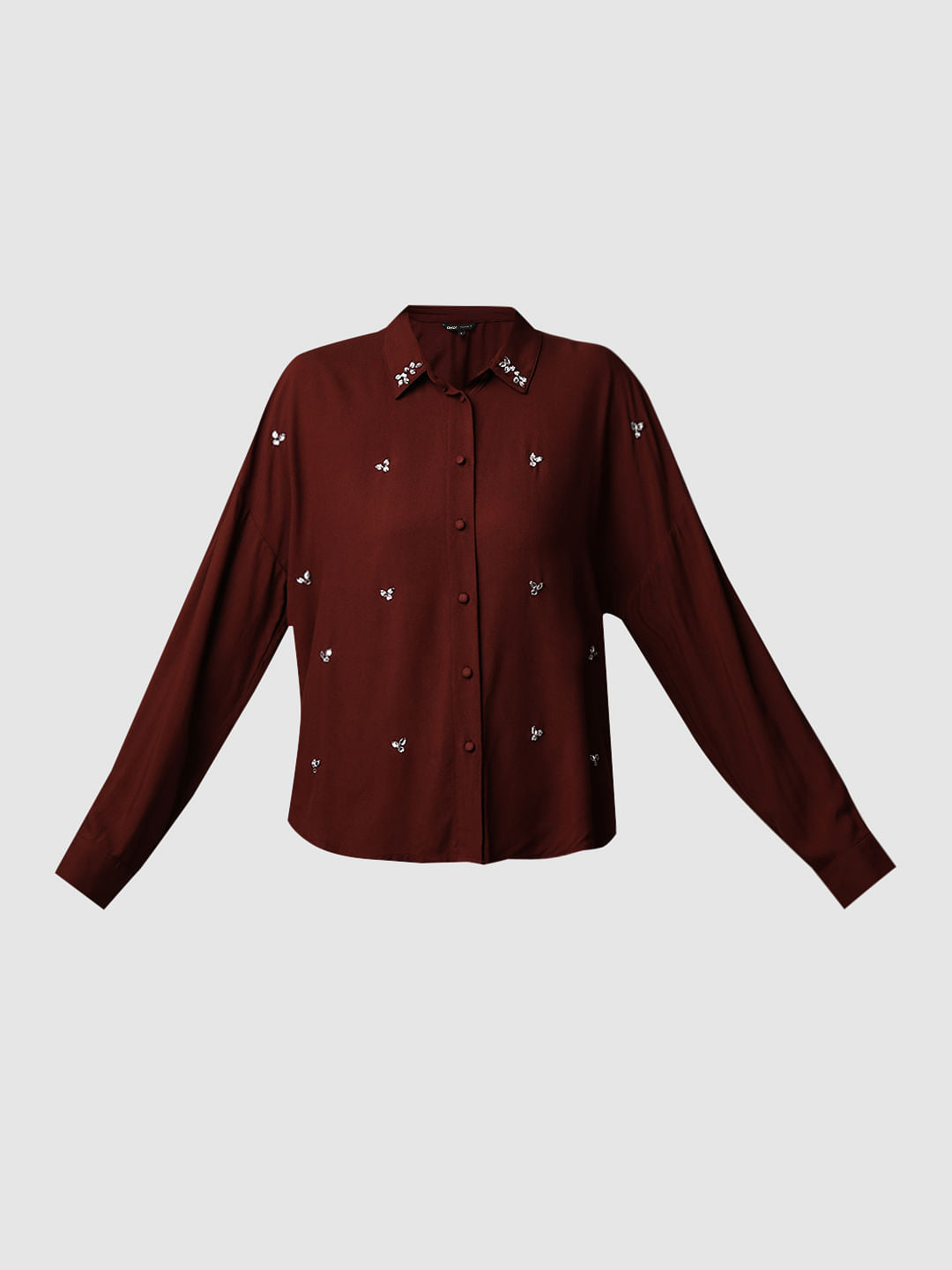 Dark Brown Rhinestone Embellished Shirt