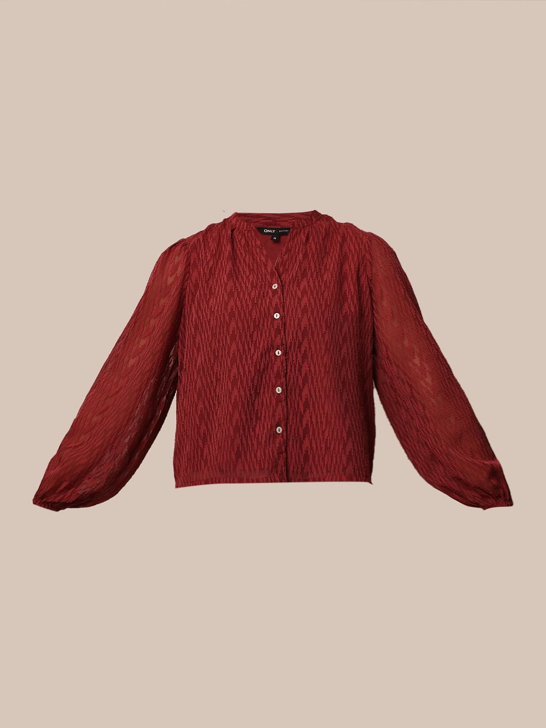 Rust Red Textured V-Neck Top