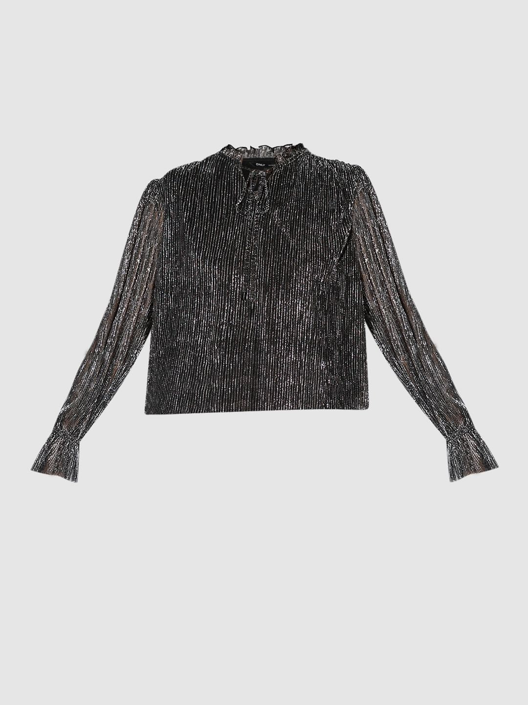 Black Plisse Shimmer Top