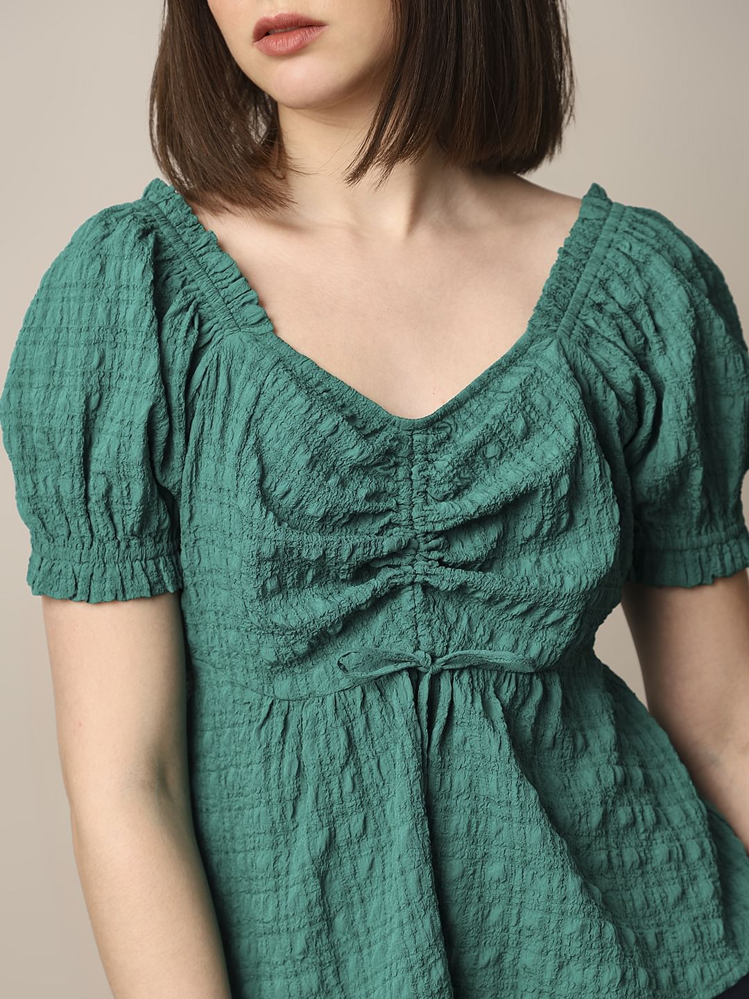 Green Textured Peplum Top