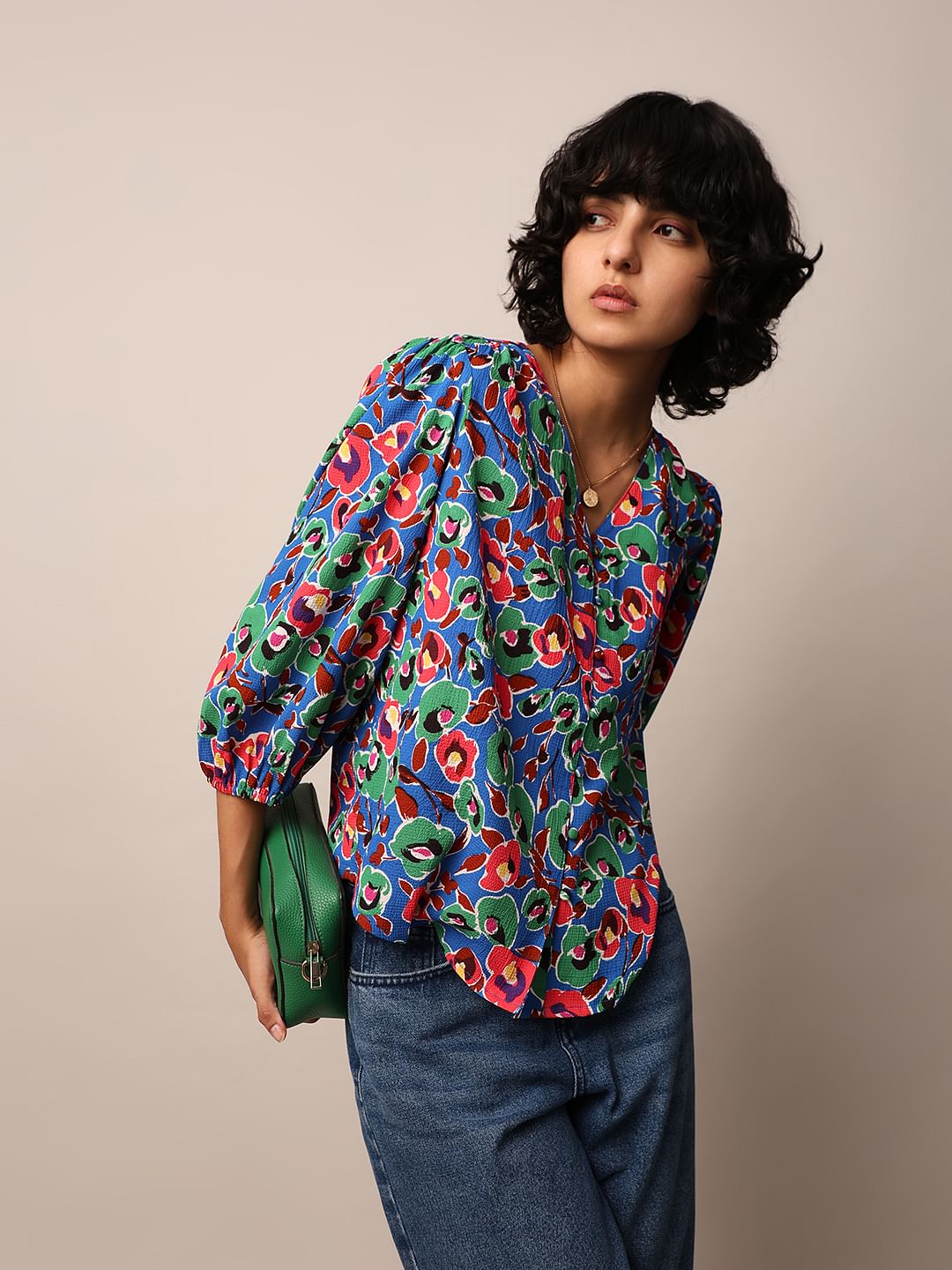 Blue Floral Printed Top