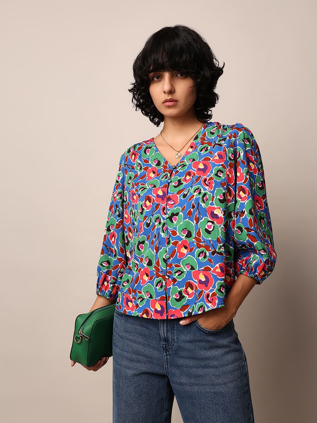 Blue Floral Printed Top