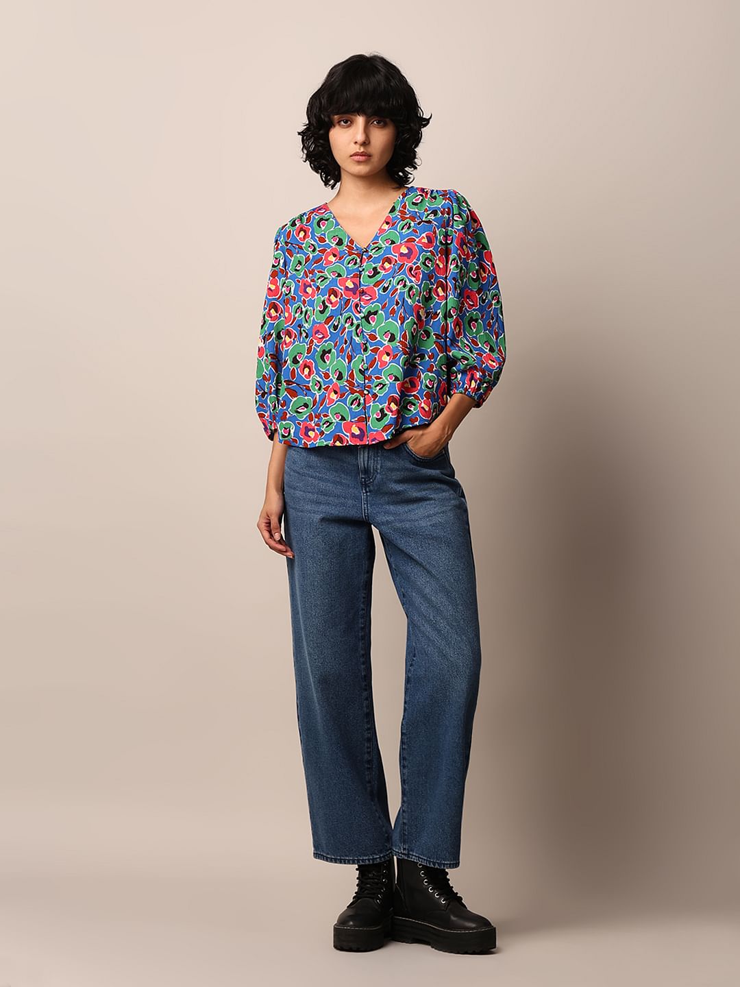 Blue Floral Printed Top