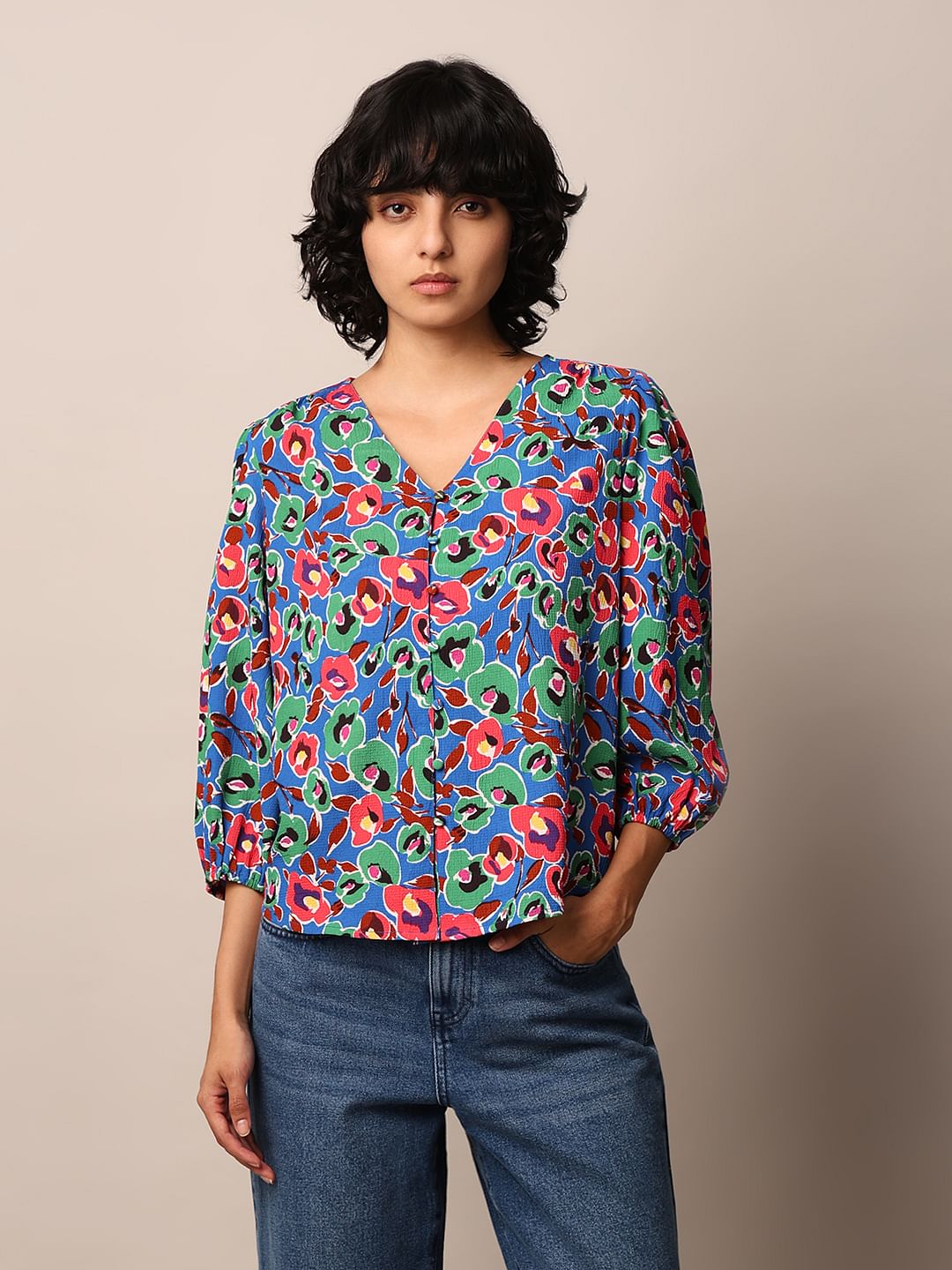 Blue Floral Printed Top