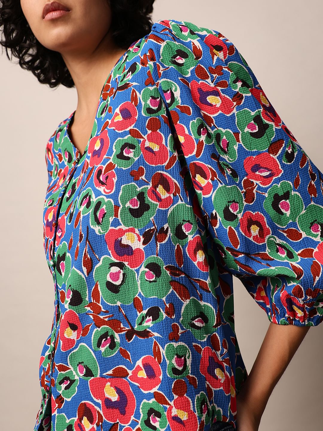 Blue Floral Printed Top