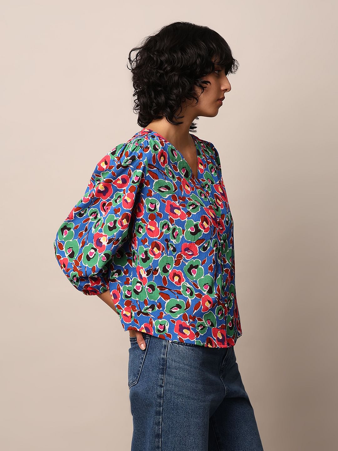 Blue Floral Printed Top