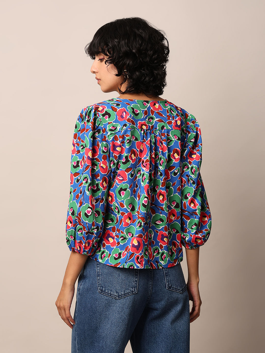 Blue Floral Printed Top