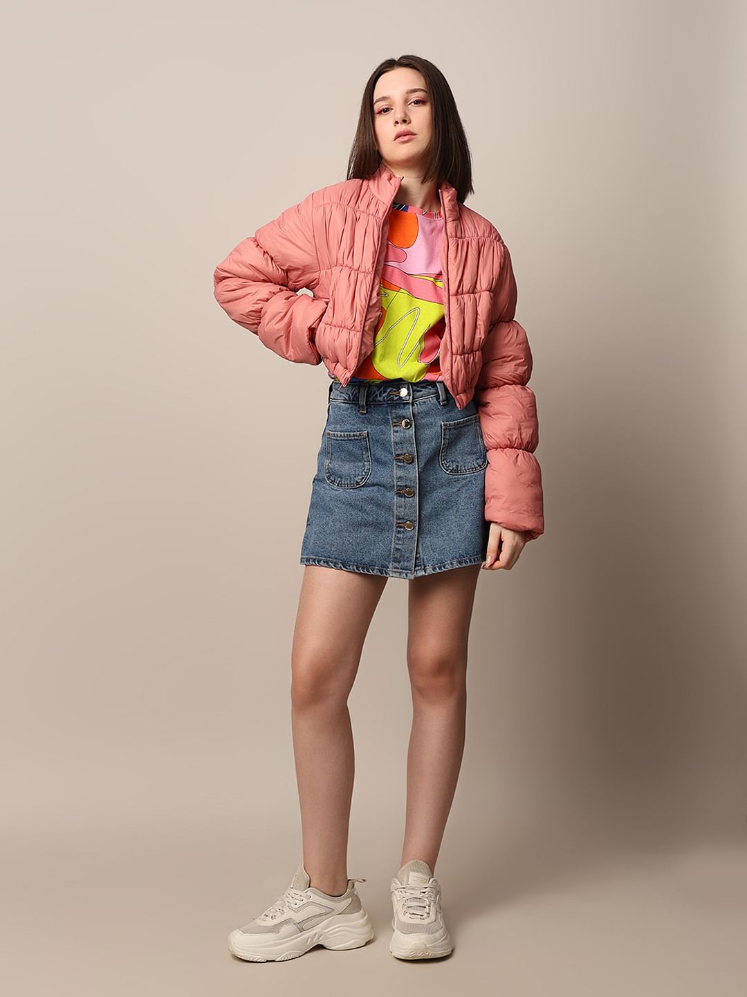 Pink Cropped Puffer Jacket
