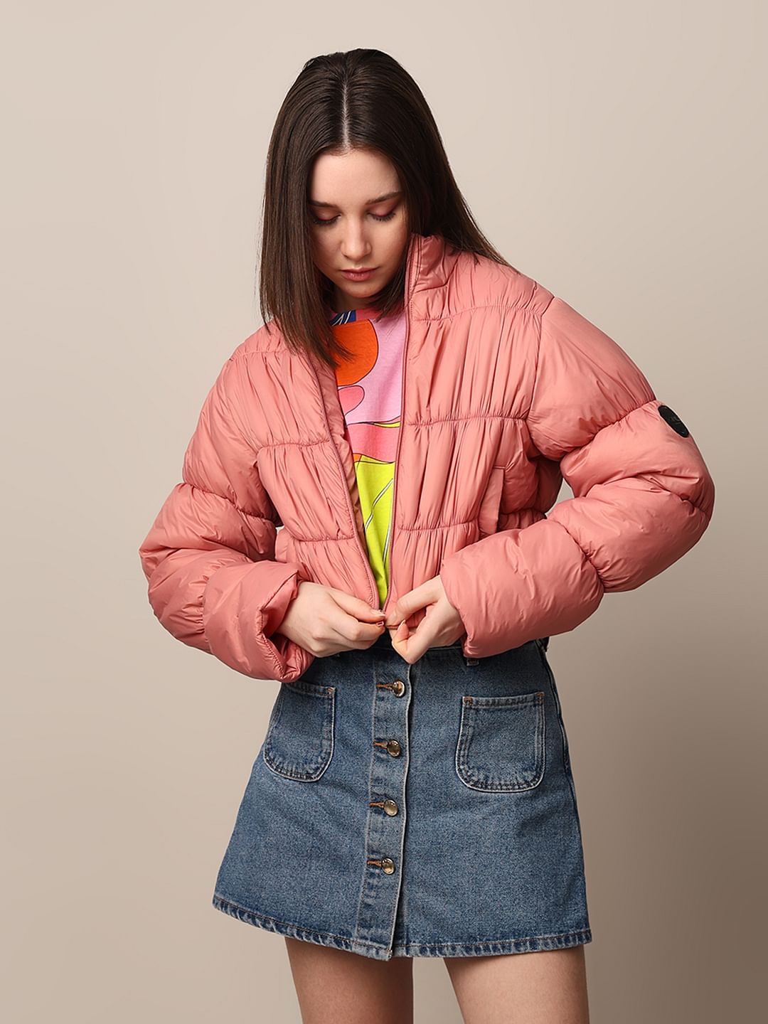 Pink Cropped Puffer Jacket