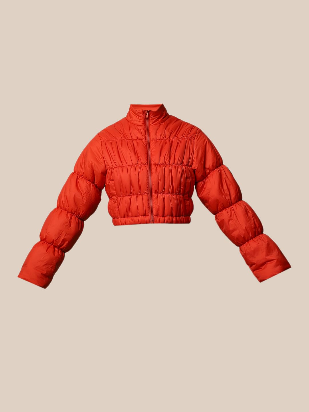Orange Cropped Puffer Jacket