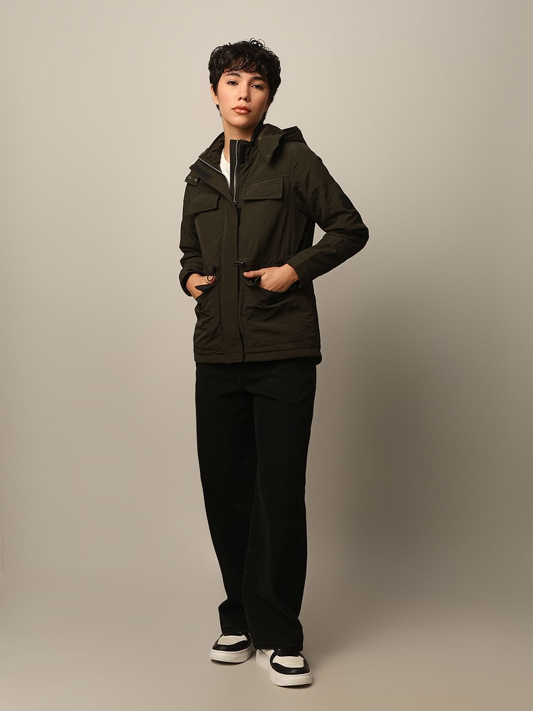 Dark Olive Winter Hooded Jacket