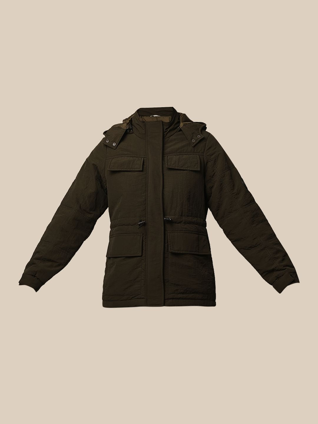 Dark Olive Winter Hooded Jacket