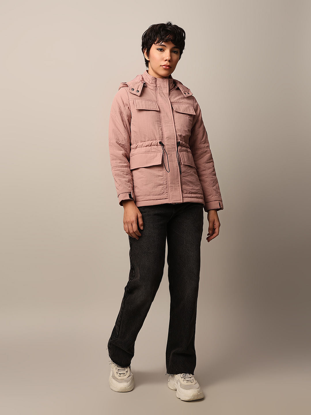 Pink Nylon Hooded Puffer Jacket