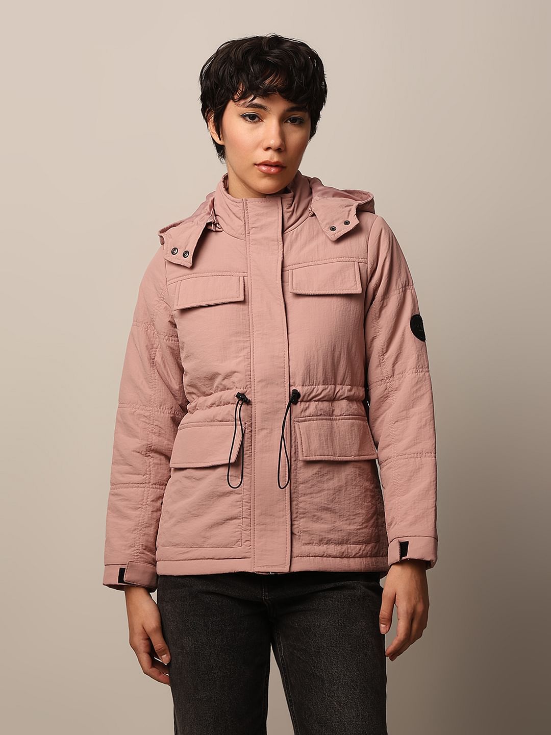 Pink Nylon Hooded Puffer Jacket