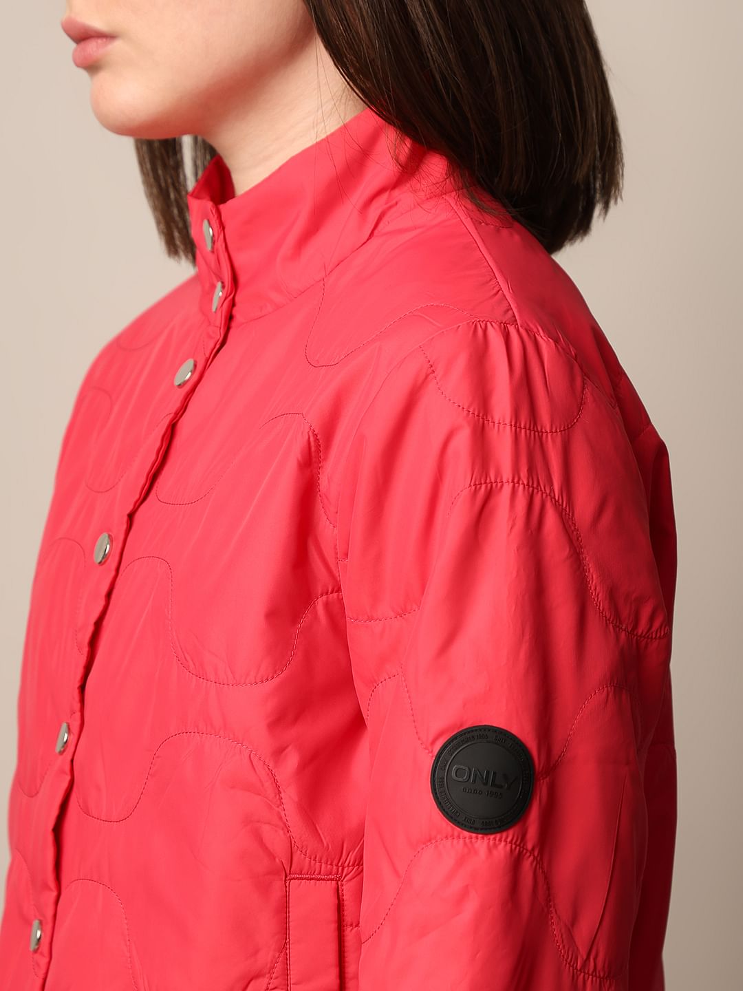 Red Cropped Quilted Puffer Jacket