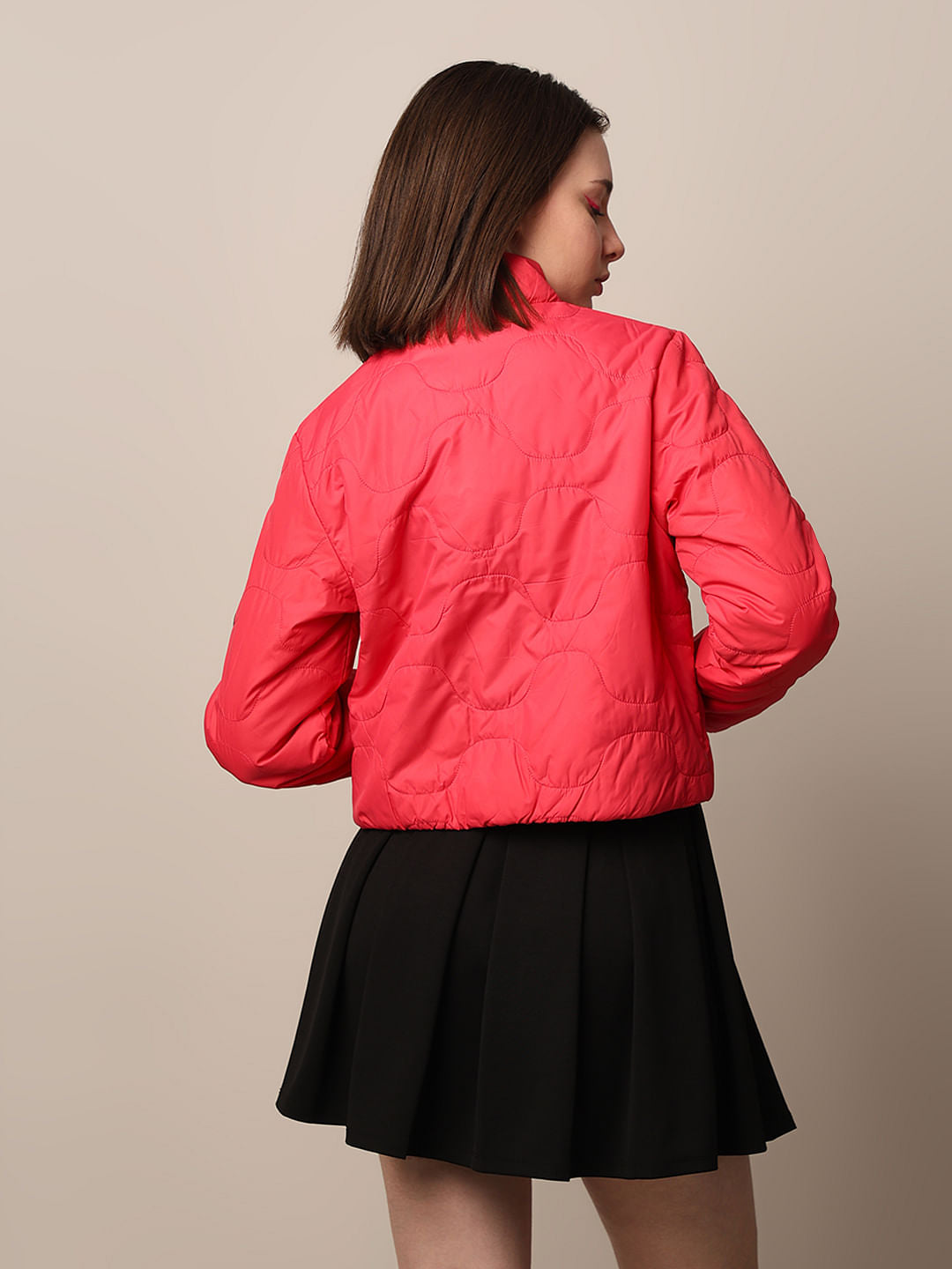 Red Cropped Quilted Puffer Jacket