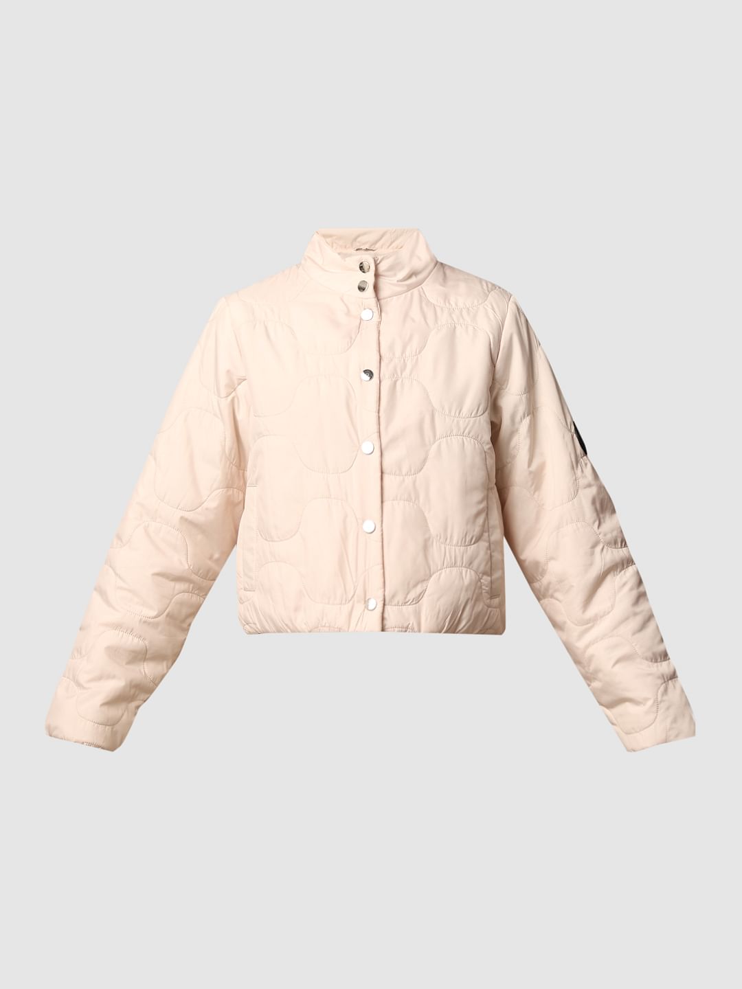 Beige Cropped Quilted Puffer Jacket