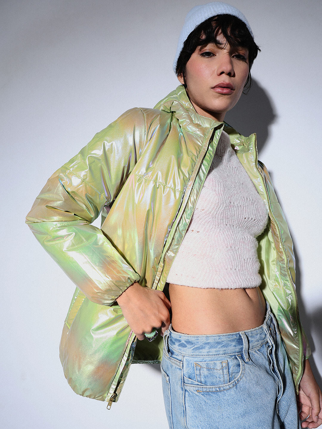 Green Holographic Puffer Jacket