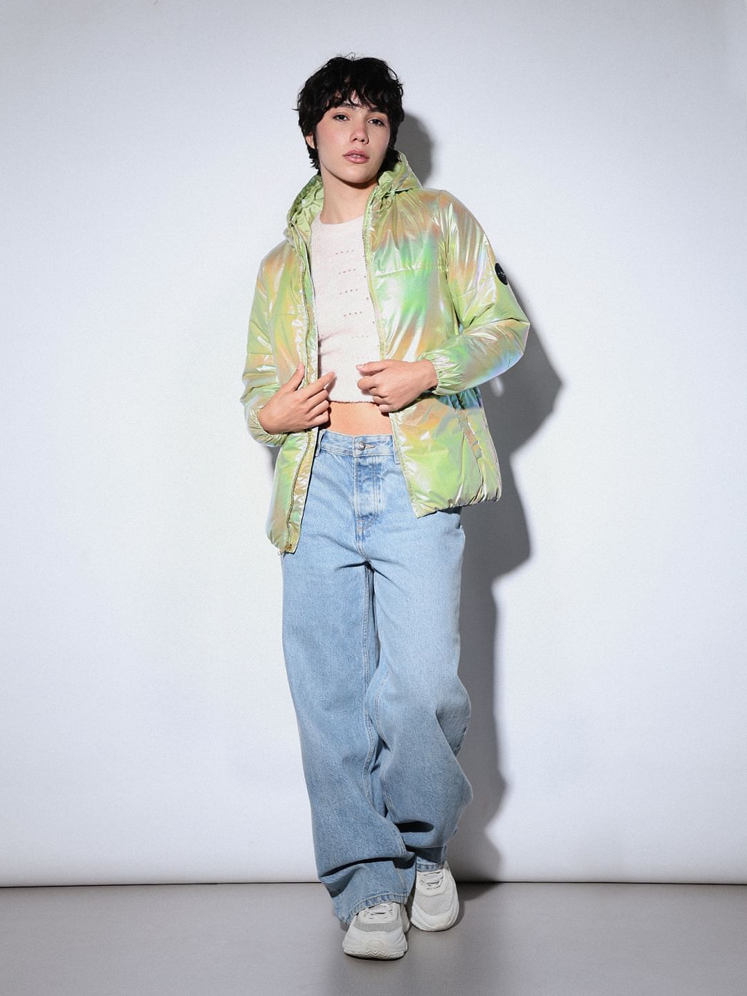 Green Holographic Puffer Jacket