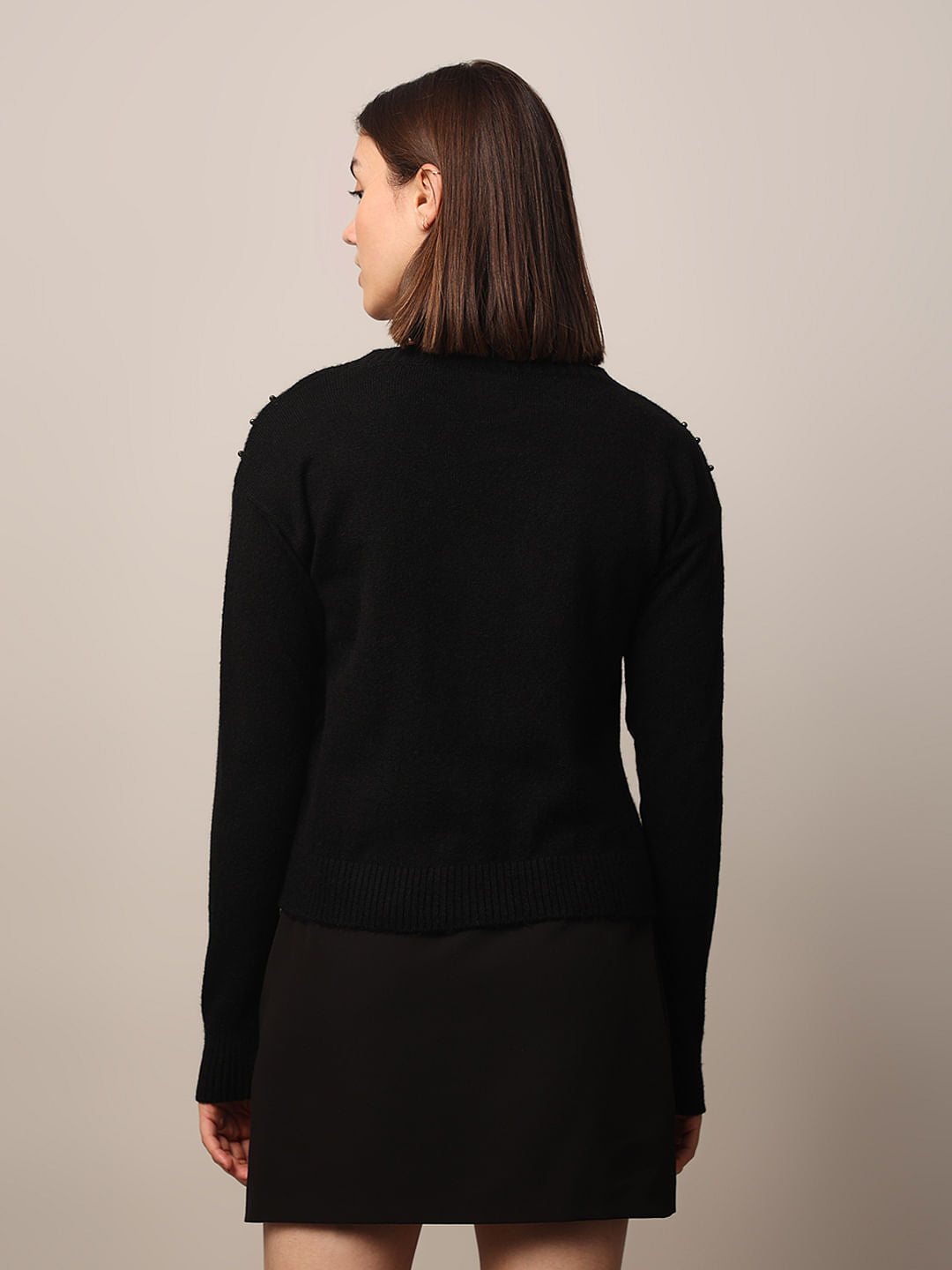 Black Pearl Detail Knitted Cardigan