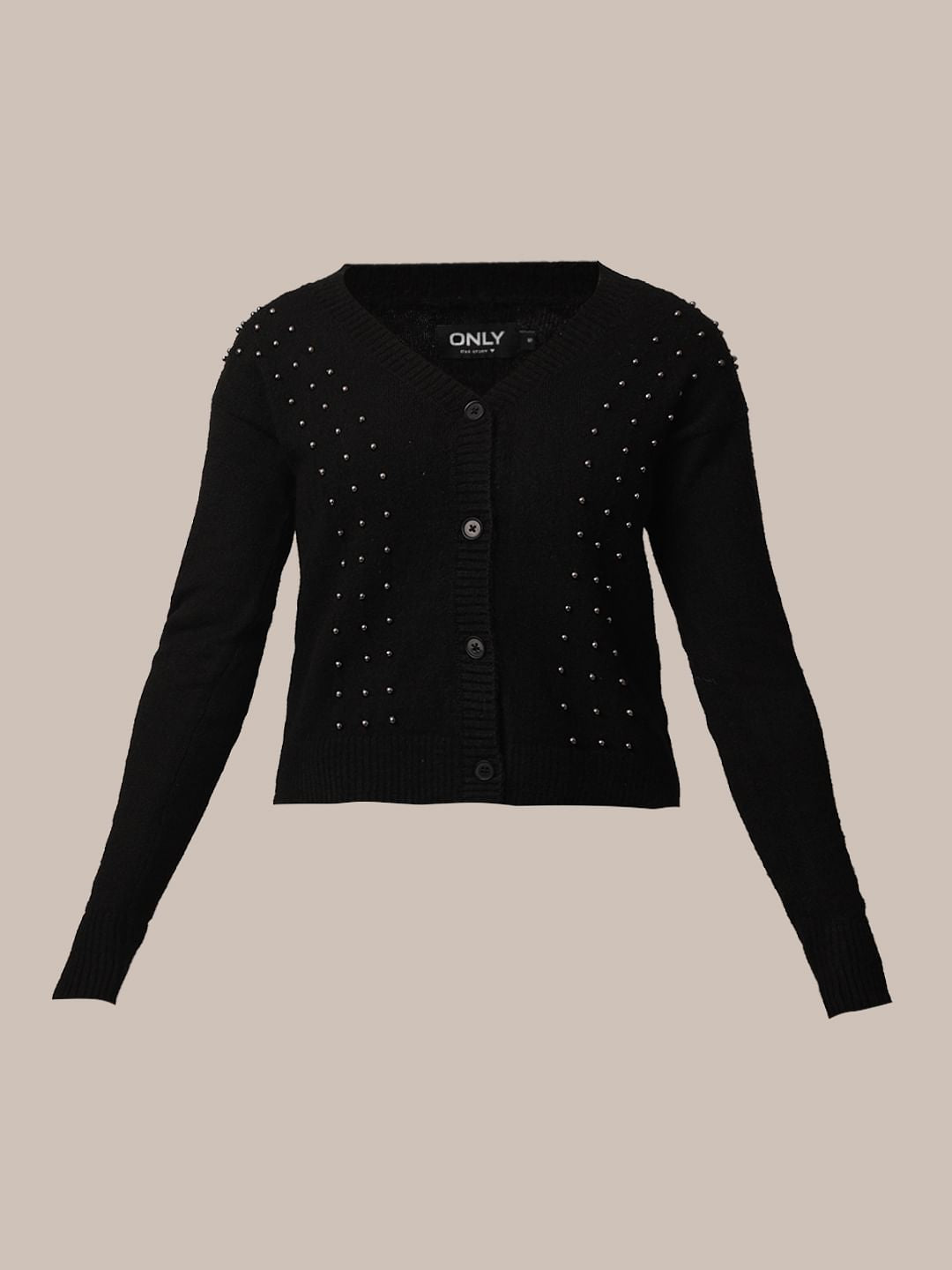 Black Pearl Detail Knitted Cardigan