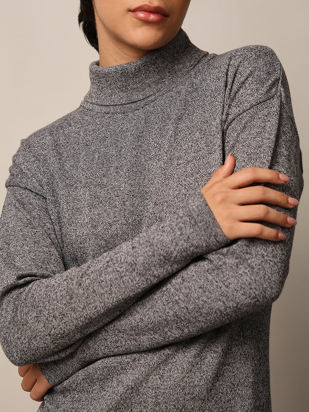 Grey Turtleneck Knit Dress