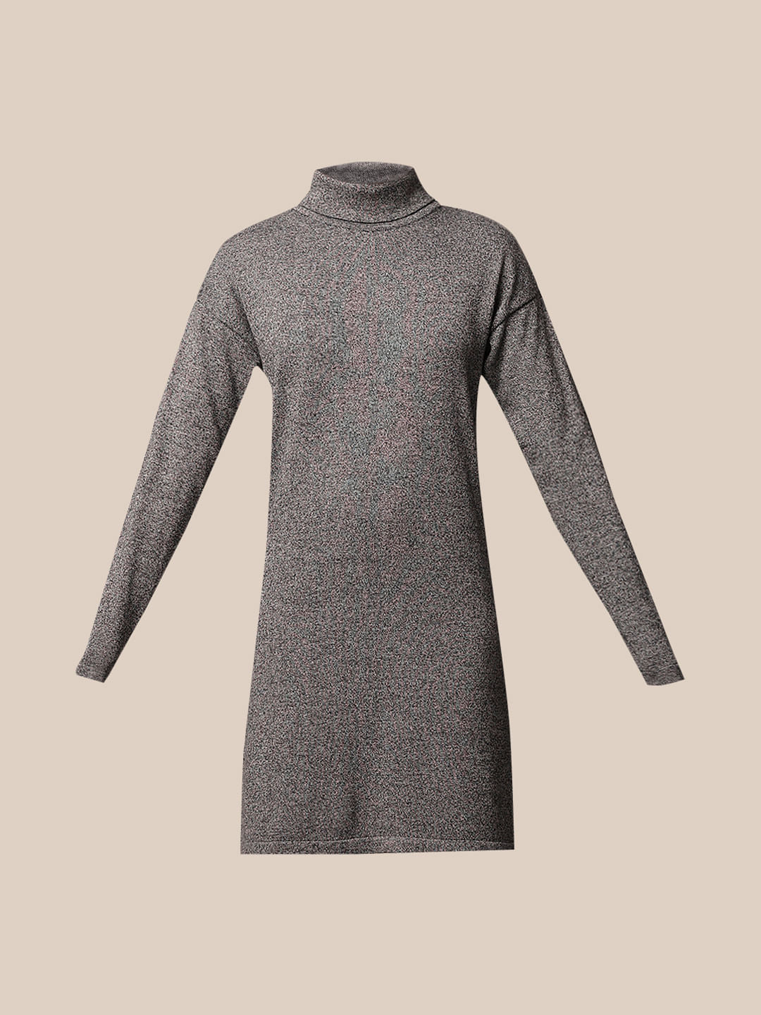 Grey Turtleneck Knit Dress