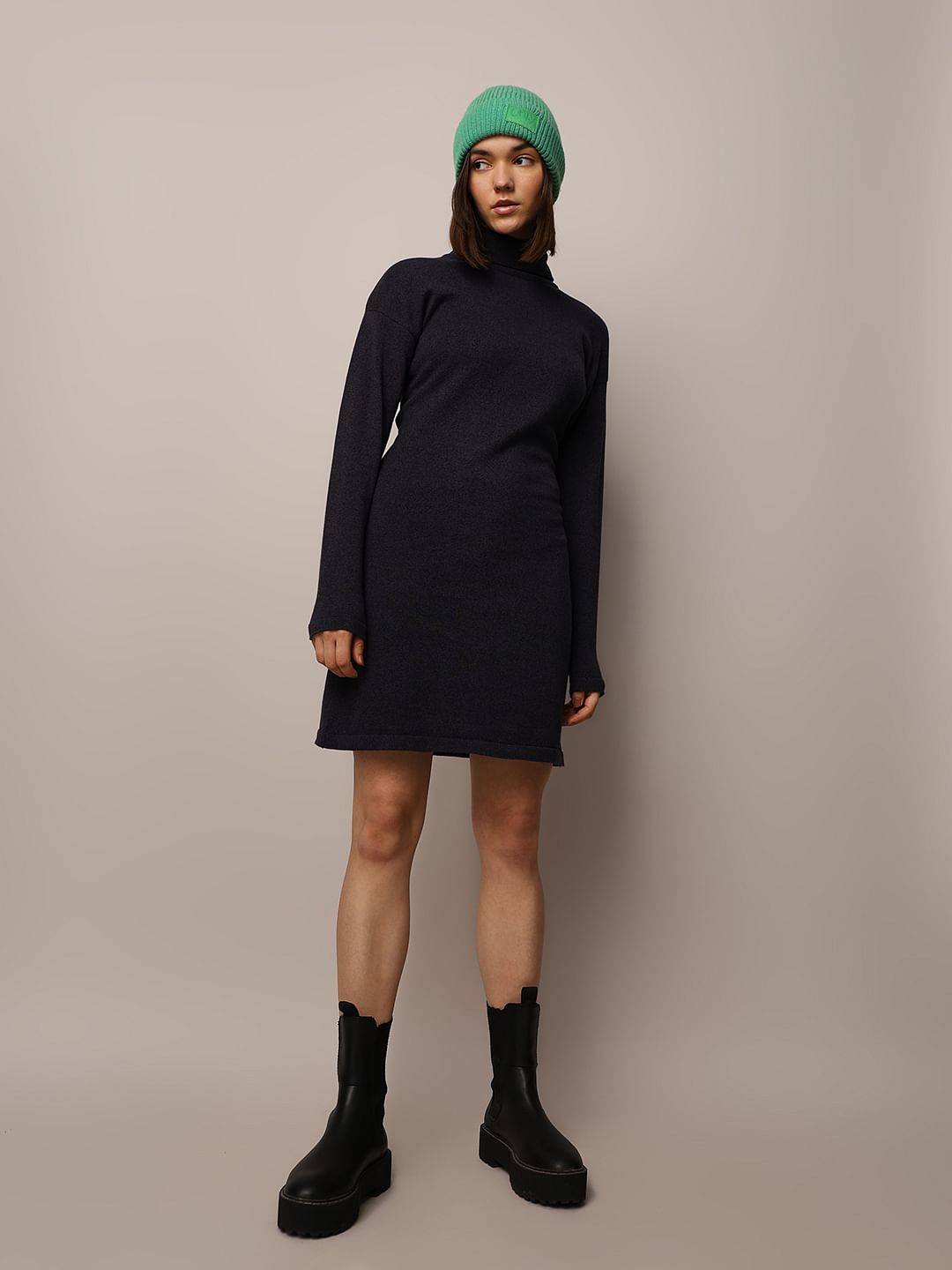 Black Knitted Roll-Neck Dress