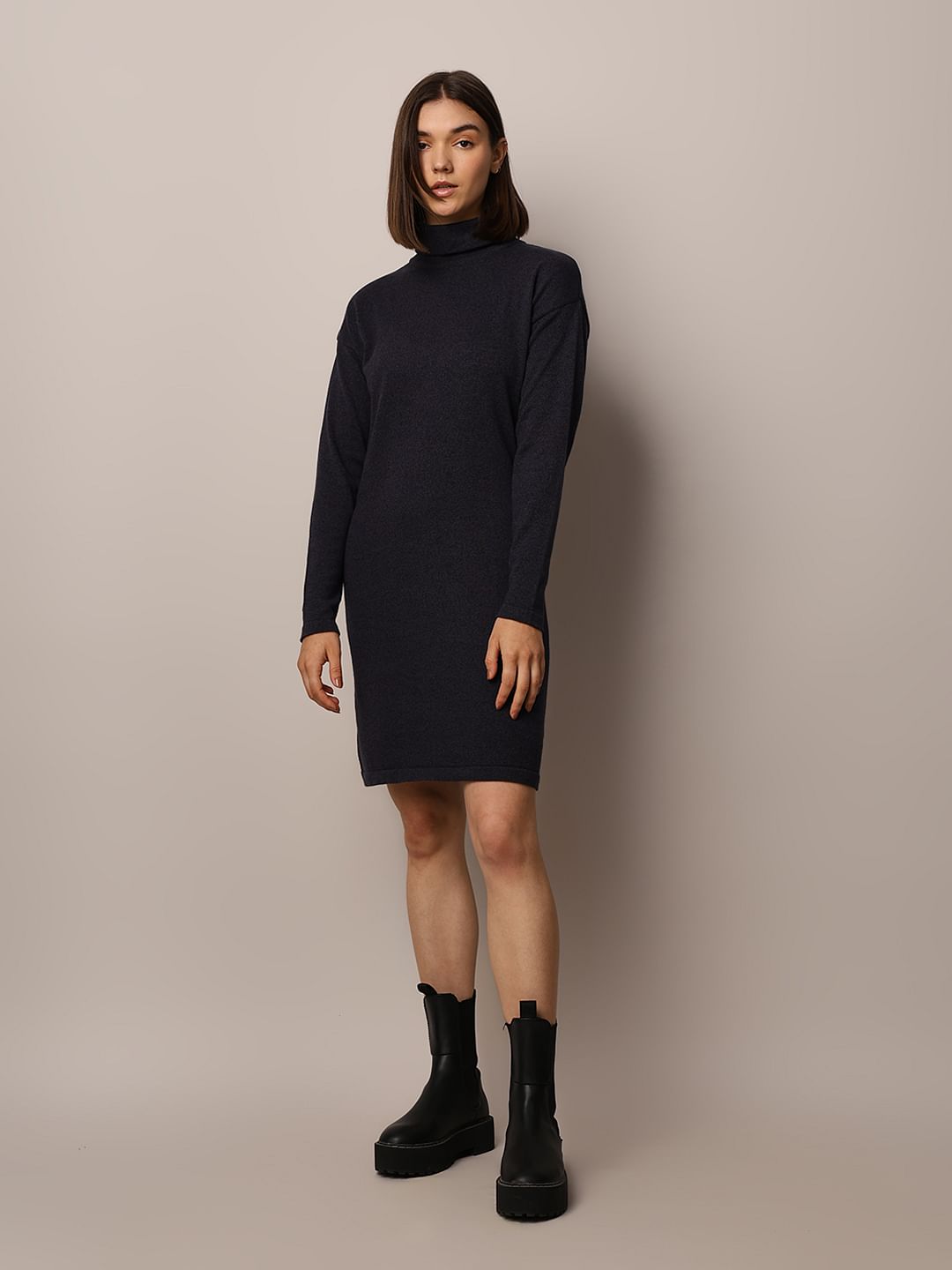 Black Knitted Roll-Neck Dress