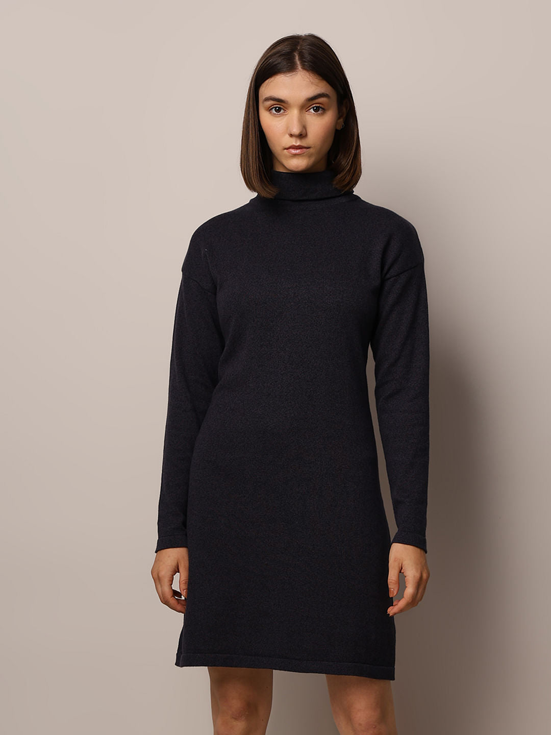 Black Knitted Roll-Neck Dress
