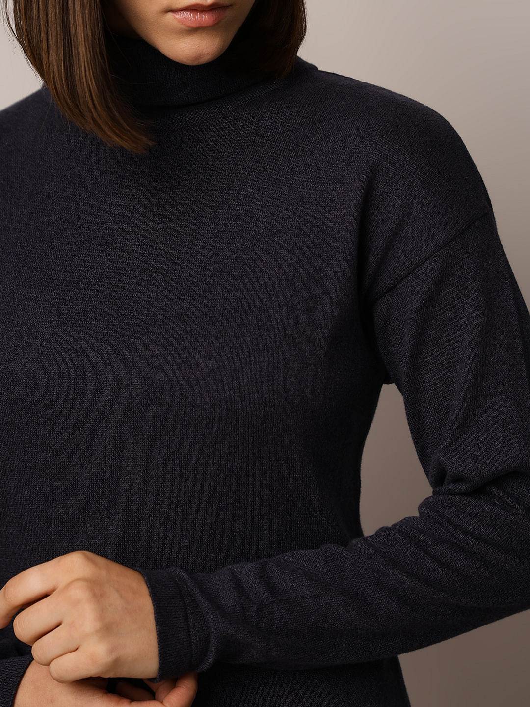 Black Knitted Roll-Neck Dress