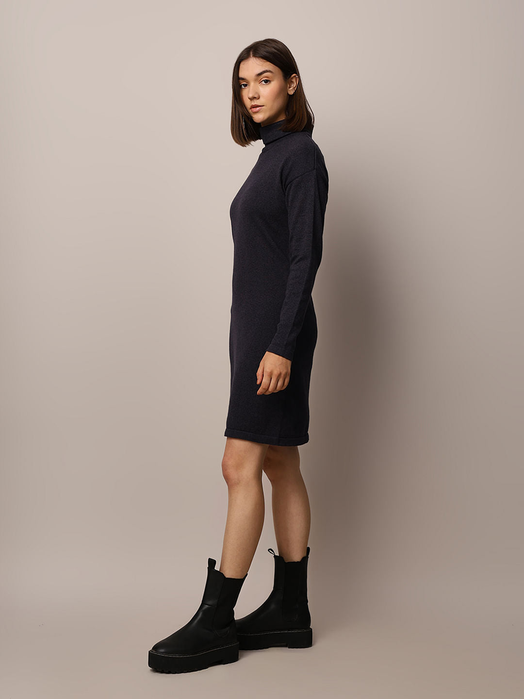 Black Knitted Roll-Neck Dress