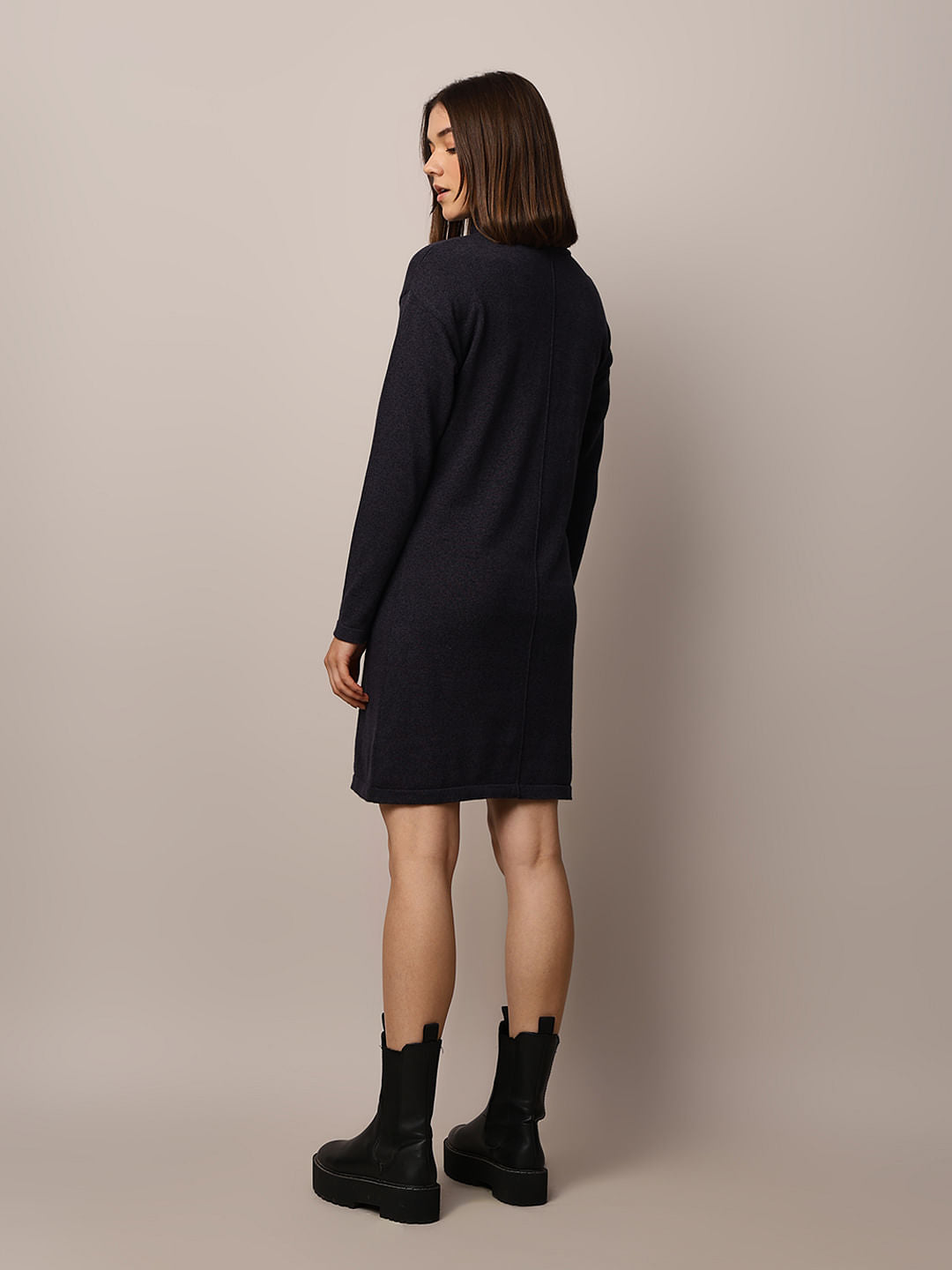 Black Knitted Roll-Neck Dress