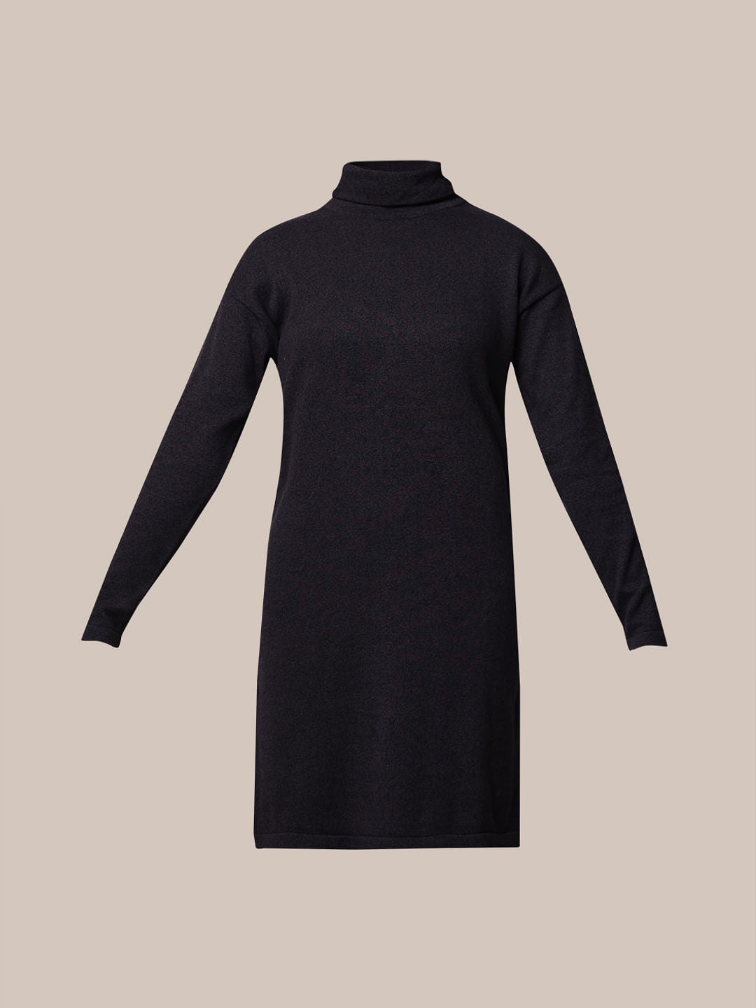 Black Knitted Roll-Neck Dress