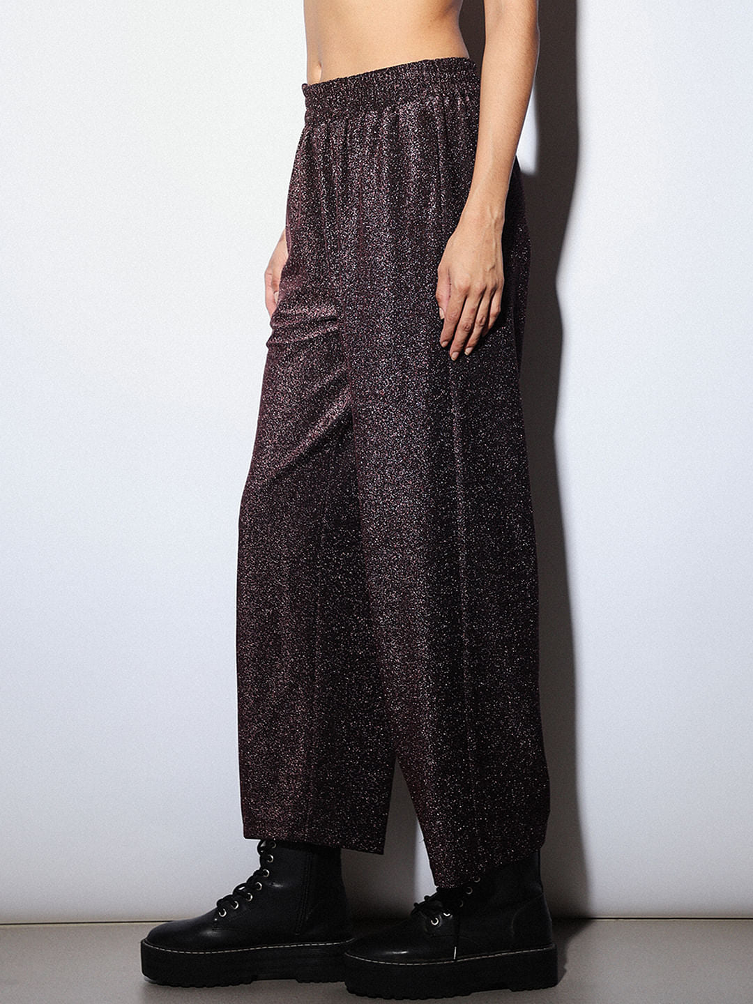 Burgundy Shimmer Co-Ord Set Pants