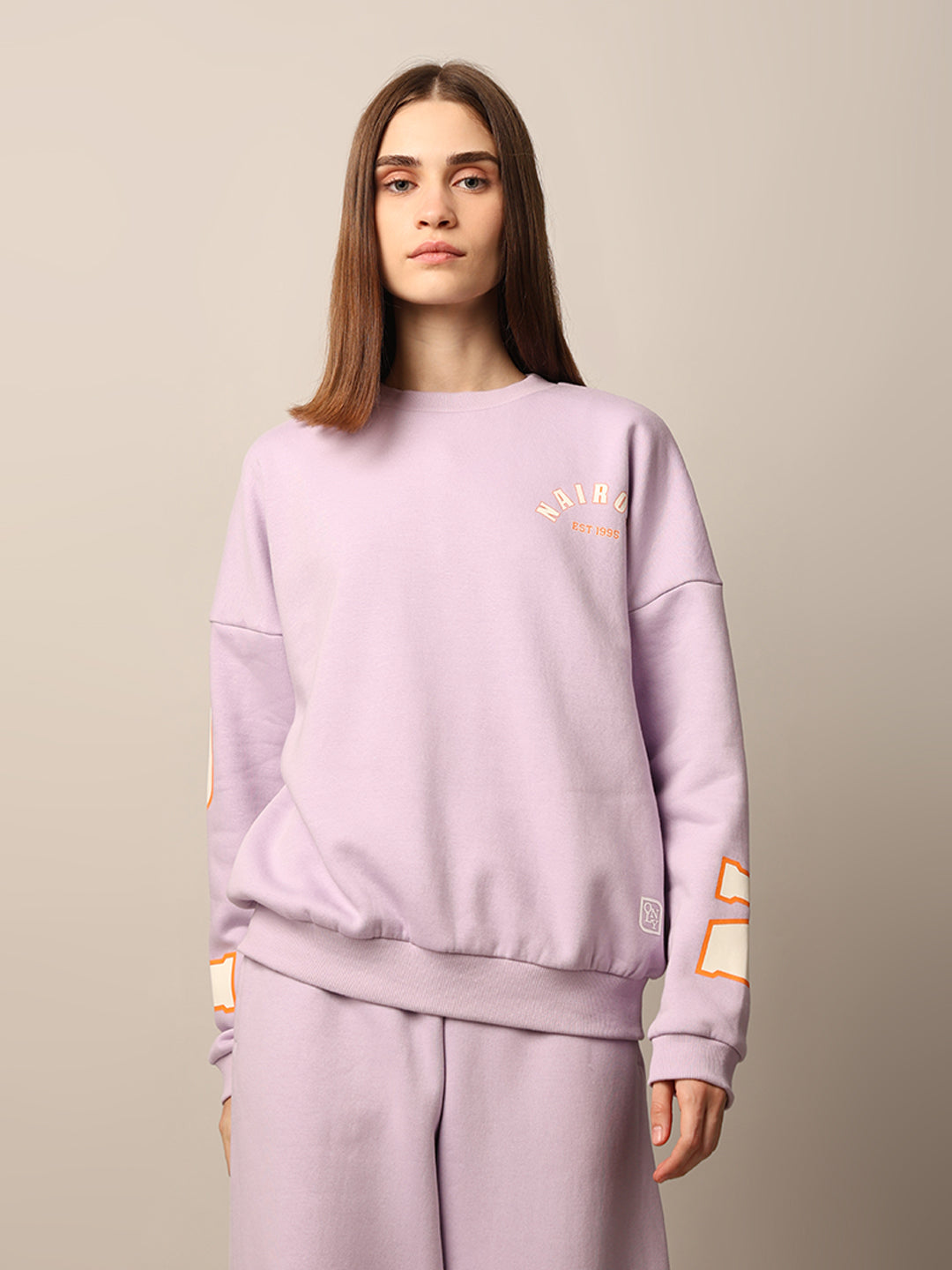 Purple Printed Sweatshirt & Sweatpants Set