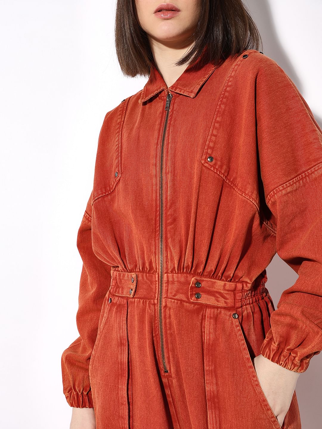 Orange Vintage Washed Cargo Jumpsuit